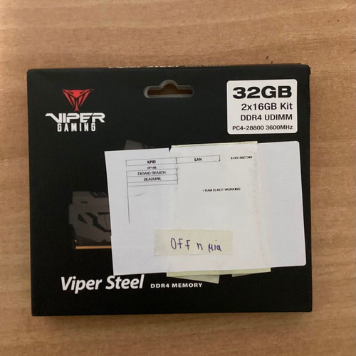Patriot Viper Steel DDR4 16GBx2 RAM 3600MHz for desktop, one module working