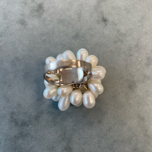 Ring with Adjustable Size Grape Design and White Stones like Pearls