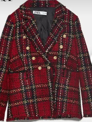 Zara AW19 Γυναικείο Καρό Σακάκι Κόκκινο σαν καινούργιο, μέγεθος S