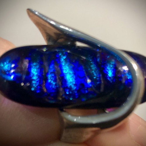 Avaris handmade ring 925 silver with dichroic fused glass stone
