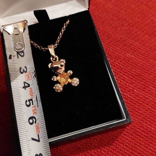 Gold-plated teddy bear pendant new, 18K steel with zircon and citrine stone