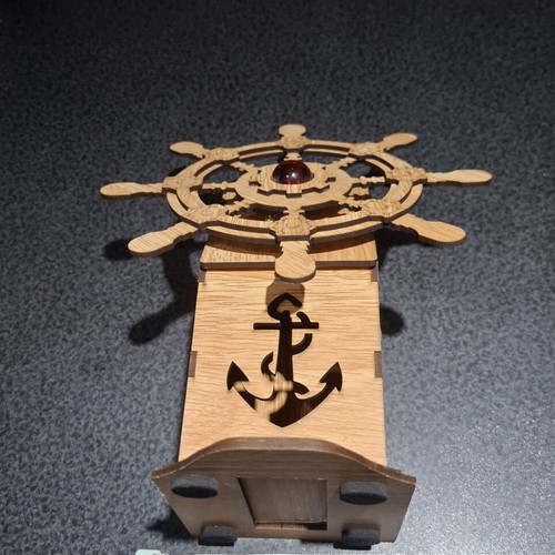 3D Wooden Puzzle Ship Wheel Music Box like new