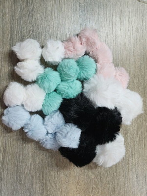 Pom poms synthetic set of 69, new, various sizes and colors