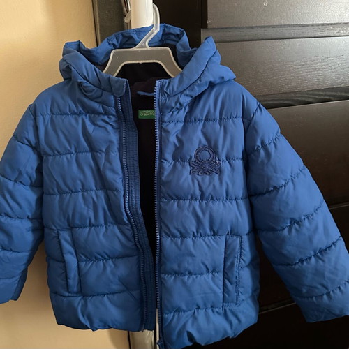 Benetton blue padded jacket with hood used, 98 cm, 2-3 years