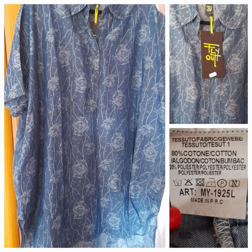 Women's shirt blouse, blue, 5XL