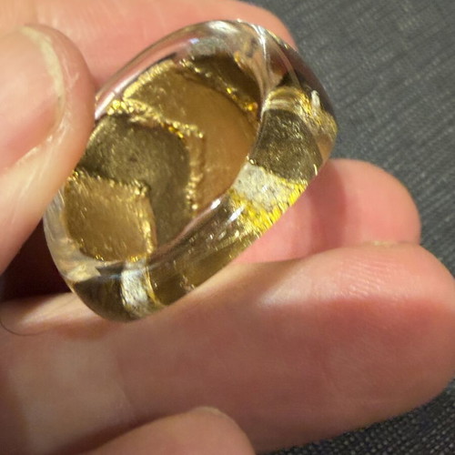 Clear resin ring with gold patterns, size 17