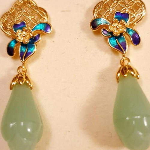 Vintage 80ies silver 925 gold-plated earrings with green stones, like new
