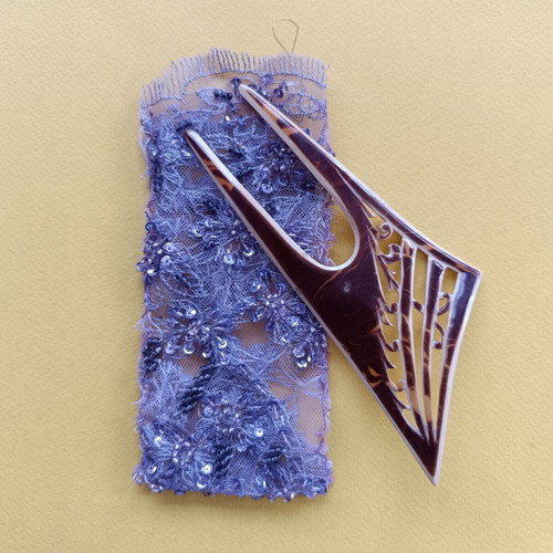 Handmade Hair Fork Tartarooga like new with purple lace case