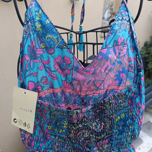 Boho Art Silk Backless Dress One Size New