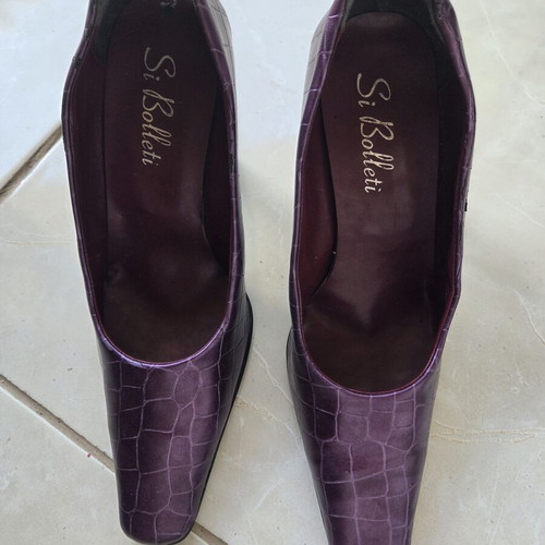 Purple square heels like new with pattern, size 37