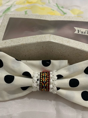 Handmade accessory for backless dress white with black polka dots