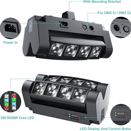 Betopper DJ stage light with moving head, 8x3W RGBW LED, new