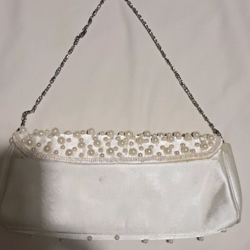 Handbag satin with pearls, formal, like new, white