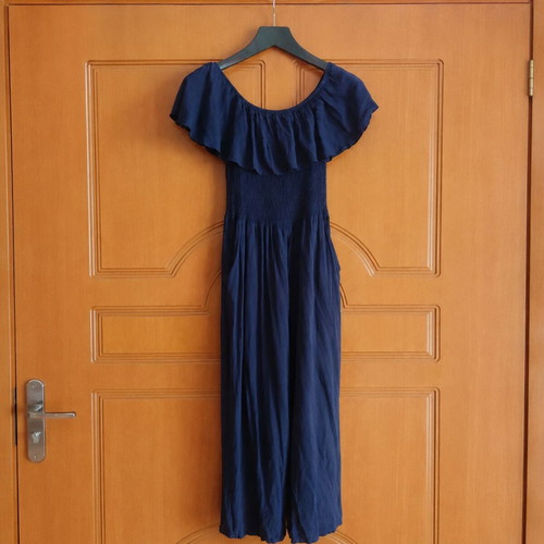 Navy Blue Off-Shoulder Jumpsuit XL/XXL with Ruffles and Pockets like new