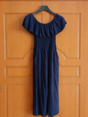 Navy Blue Off-Shoulder Jumpsuit XL/XXL with Ruffles and Pockets like new