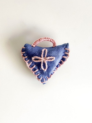 Handmade embroidered fabric amulet with cross, 25 mm