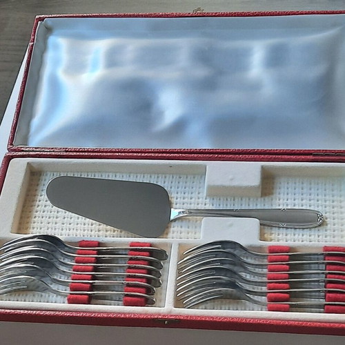 Cake cutlery set used, 12 forks and inox spatula