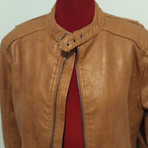 Biker jacket women's new brown faux leather oversize