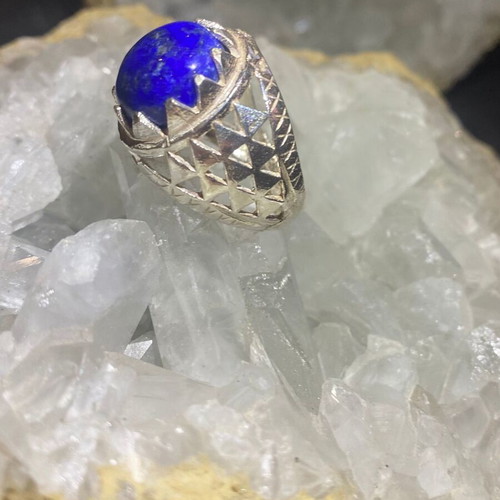 Silver ring with natural lapis lazuli cabochon AA quality new #19