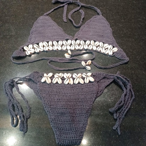 Knitted swimsuit like new, size Small, black with shells