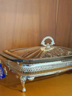 Vintage ασημένιο σκεύος με γυάλινο Pyrex Queen Anne σαν καινούργιο
