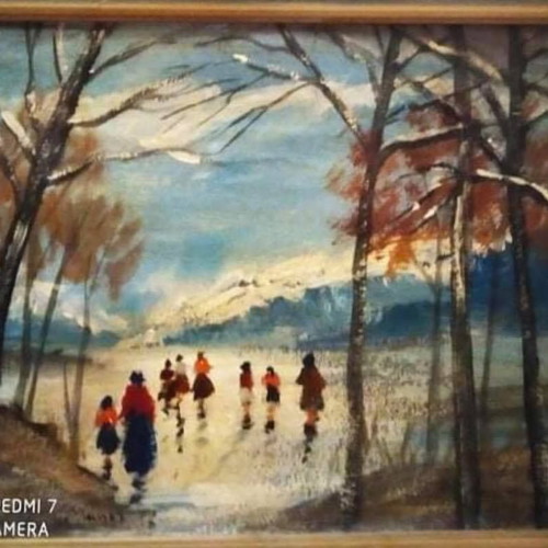 Oil painting Manos Zacharakis in excellent condition with vintage frame