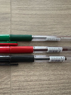 Pilot BPS-GP Fine 0.7mm pen set of 3 green-red-black new