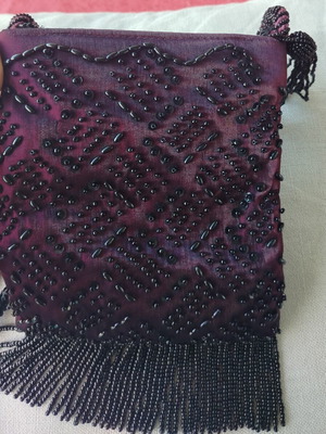 Vintage mini bag like new, purple, fabric with beads, crossbody and hand strap