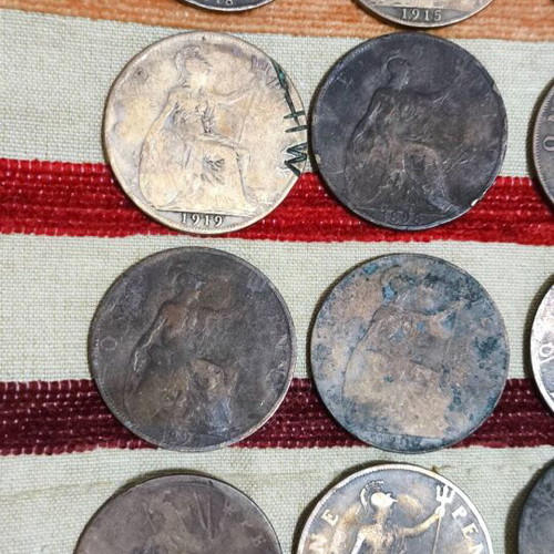 One Penny coins used, pack of 24, with bonus Half Penny 1920