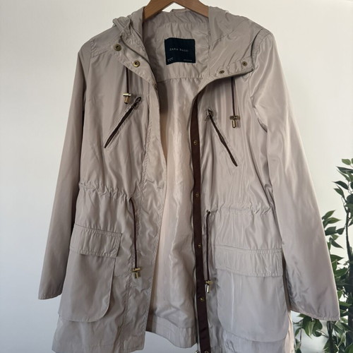 Zara Basic lightweight beige utility parka jacket with hood, size XL
