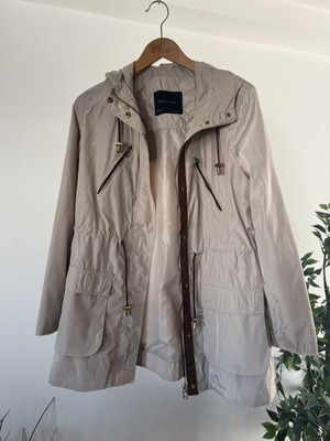Zara Basic lightweight beige utility parka jacket with hood, size XL