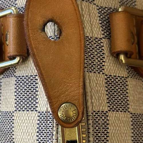 Louis Vuitton Speedy 30 Damier Azur Canvas handbag used, white and blue