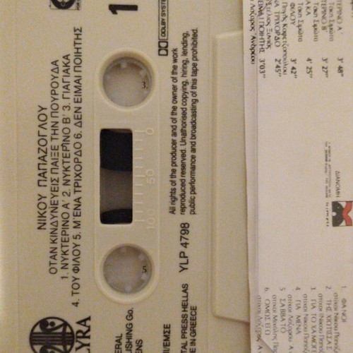 Nikos Papazoglou Otan Kindyneveis Paixe Tin Pourouda cassette tape, entechno