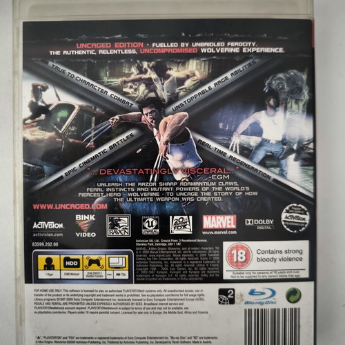 X-Men Origins: Wolverine Uncaged Edition PS3 game