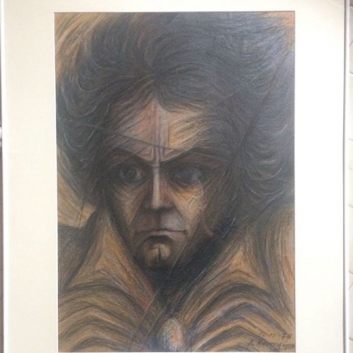 Painting L. Koutsochera pastel Beethoven portrait on cardboard