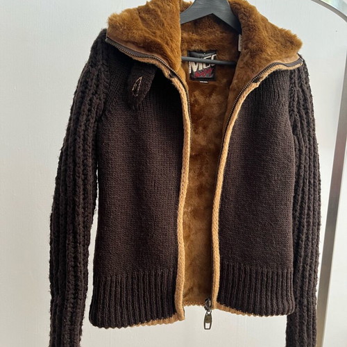 Miss Sixty knitted jacket used with fur inside brown no S