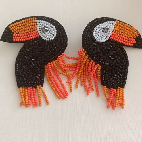 Zara parrot earrings with colorful beads and fringes