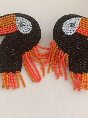 Zara parrot earrings with colorful beads and fringes