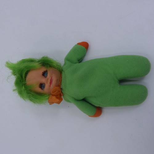 GIG El Greco doll 70s/80s with green hair and uniform used, 18 cm