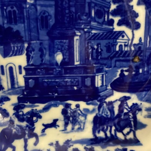 Ceramic plate blue ink with London scene and stamp