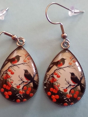 Teardrop earrings with birds new, multicolored and silver