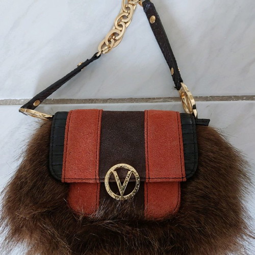 Handbag new with synthetic brown fur and croco print