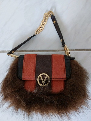 Handbag new with synthetic brown fur and croco print