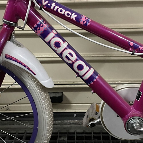 Ideal 18-inch children's bike, pink, with training wheels