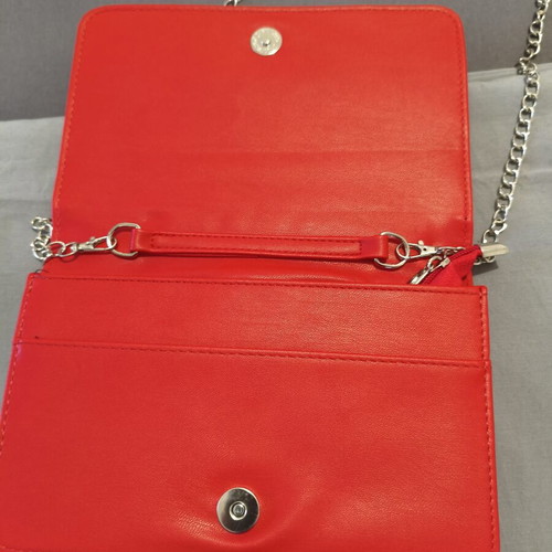 Red Quilted Shoulder Bag with Chain, New