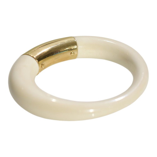 D&G Dolce & Gabbana chunky cream resin bangle with gold logo plate