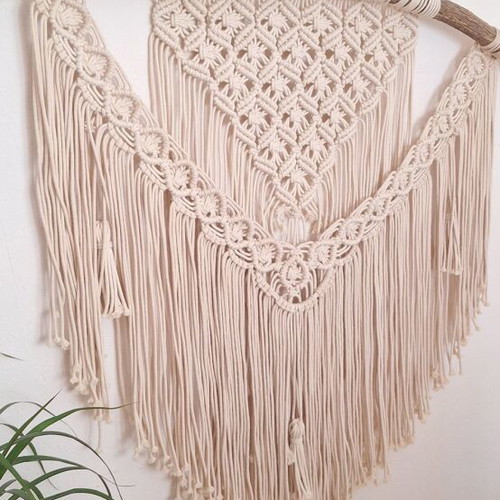 Large macrame wall hanging, 100% cotton and natural wood