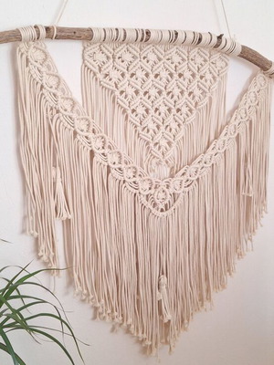 Large macrame wall hanging, 100% cotton and natural wood