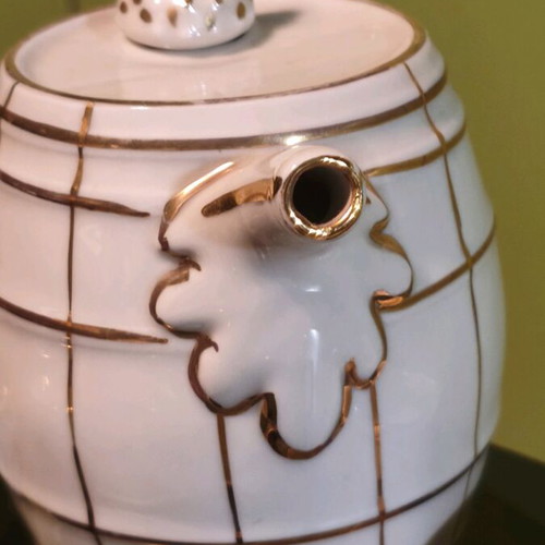 Rafit liqueur raki set used, porcelain with checkered pattern