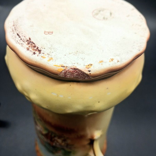 Vintage Porcelain Amphora Vase with Double Handles and Bucolic Scene